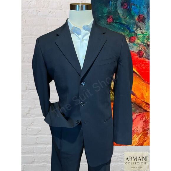Armani Collezioni 42L Dark Navy Blue 3-Button Blazer Sport Coat Suit Jacket - Picture 1 of 13